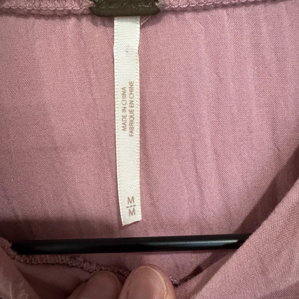Free People Sweetest Thing Lace Sleeve Thermal‎ Boho Top In Dusty Rose M Flaw